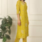 W for Woman Celery Green Embroidered Chanderi Straight Kurta, Pants and Dupatta Set