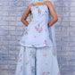 W for Woman Blue Floral Printed Thread Embroidered Kota Flared Kurta, Flared Pant And Dupatta Set