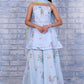 W for Woman Blue Floral Printed Thread Embroidered Kota Flared Kurta, Flared Pant And Dupatta Set