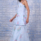 W for Woman Blue Floral Printed Thread Embroidered Kota Flared Kurta, Flared Pant And Dupatta Set