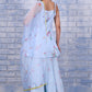W for Woman Blue Floral Printed Thread Embroidered Kota Flared Kurta, Flared Pant And Dupatta Set