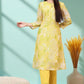 W for Woman Yellow Floral Printed Straight Kota Kurta and Pants Set