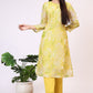 W for Woman Yellow Floral Printed Straight Kota Kurta and Pants Set