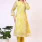 W for Woman Yellow Floral Printed Straight Kota Kurta and Pants Set