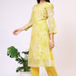 W for Woman Yellow Floral Printed Straight Kota Kurta and Pants Set
