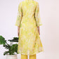 W for Woman Yellow Floral Printed Straight Kota Kurta and Pants Set