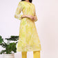 W for Woman Yellow Floral Printed Straight Kota Kurta and Pants Set