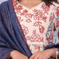 W for Woman Brown Floral Printed Beads Chanderi Flared Kurta, Straight Pant And Dupatta Set