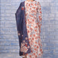 W for Woman Brown Floral Printed Beads Chanderi Flared Kurta, Straight Pant And Dupatta Set