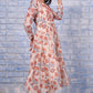 W for Woman Brown Floral Printed Beads Chanderi Flared Kurta, Straight Pant And Dupatta Set