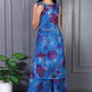W for Woman Blue Floral Printed Lace Straight Sheer Kurta, Crop Top and Pants Set