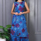W for Woman Blue Floral Printed Lace Straight Sheer Kurta, Crop Top and Pants Set