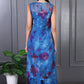W for Woman Blue Floral Printed Lace Straight Sheer Kurta, Crop Top and Pants Set