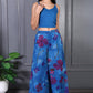 W for Woman Blue Floral Printed Lace Straight Sheer Kurta, Crop Top and Pants Set
