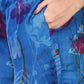 W for Woman Blue Floral Printed Lace Straight Sheer Kurta, Crop Top and Pants Set
