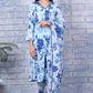 W for Woman Blue Floral Printed Rayon Lace Flared Kurta, Pants and Dupatta Set