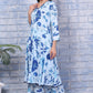 W for Woman Blue Floral Printed Rayon Lace Flared Kurta, Pants and Dupatta Set