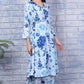 W for Woman Blue Floral Printed Rayon Lace Flared Kurta, Pants and Dupatta Set