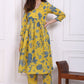 W for Woman Yellow Bold Floral Printed Pure Cotton Flared Kurta and Pants Co-ord Set