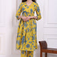 W for Woman Yellow Bold Floral Printed Pure Cotton Flared Kurta and Pants Co-ord Set