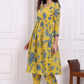 W for Woman Yellow Bold Floral Printed Pure Cotton Flared Kurta and Pants Co-ord Set