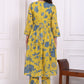 W for Woman Yellow Bold Floral Printed Pure Cotton Flared Kurta and Pants Co-ord Set