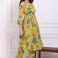 W for Woman Yellow Bold Floral Printed Pure Cotton Flared Kurta and Pants Co-ord Set