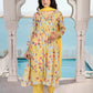W for Woman Yellow Floral Print Lace Trim Flared Chiffon Kurta with Pant and Dupatta Set
