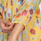 W for Woman Yellow Floral Print Lace Trim Flared Chiffon Kurta with Pant and Dupatta Set