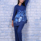 W for Woman Blue Floral Printed Beads Rayon Flax Straight Kurta And Straight Pant Set