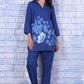 W for Woman Blue Floral Printed Beads Rayon Flax Straight Kurta And Straight Pant Set