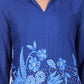 W for Woman Blue Floral Printed Beads Rayon Flax Straight Kurta And Straight Pant Set