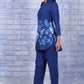 W for Woman Blue Floral Printed Beads Rayon Flax Straight Kurta And Straight Pant Set