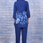 W for Woman Blue Floral Printed Beads Rayon Flax Straight Kurta And Straight Pant Set