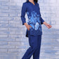 W for Woman Blue Floral Printed Beads Rayon Flax Straight Kurta And Straight Pant Set