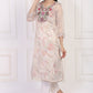 W for Woman Off-White Embroidered Straight Tissue Kurta with Straight Pant Set