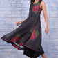 W for Woman Black Floral Printed Beads Organza Flared Kurta, Cropped Flared Pants And Dupatta Set