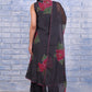 W for Woman Black Floral Printed Beads Organza Flared Kurta, Cropped Flared Pants And Dupatta Set