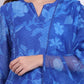 W for Woman Blue Floral Printed Lace Flared Kurta, Pants and Dupatta Set