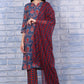 W for Woman Blue Printed Modal Straight Kurta, Pants and Dupatta Set