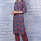 W for Woman Blue Printed Modal Straight Kurta, Pants and Dupatta Set