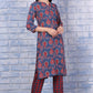 W for Woman Blue Printed Modal Straight Kurta, Pants and Dupatta Set