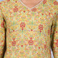 W for Woman Green Floral Printed Lace Pure Cotton Flared Kurta, Straight Pant And Dupatta Set