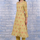 W for Woman Green Floral Printed Lace Pure Cotton Flared Kurta, Straight Pant And Dupatta Set