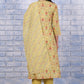 W for Woman Green Floral Printed Lace Pure Cotton Flared Kurta, Straight Pant And Dupatta Set