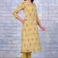W for Woman Green Floral Printed Lace Pure Cotton Flared Kurta, Straight Pant And Dupatta Set