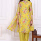 W for Woman Yellow Floral Printed Chanderi Straight Kurta, Pants and Dupatta Set
