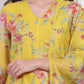 W for Woman Yellow Floral Printed Chanderi Straight Kurta, Pants and Dupatta Set