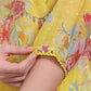 W for Woman Yellow Floral Printed Chanderi Straight Kurta, Pants and Dupatta Set