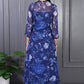 W for Woman Blue Floral Printed Beads Chiffon Flared Crop Top, Jacket and Flared Pants Set